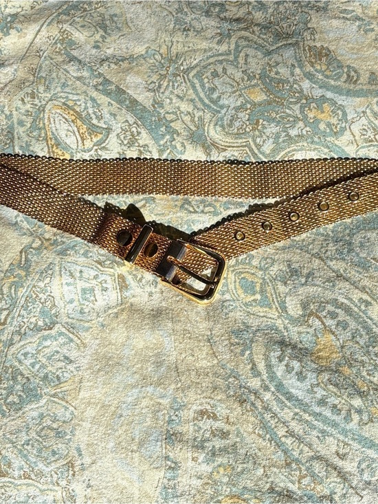Vintage Accessories - Vintage Shiny Gold Tone Metal Mesh Belt Retro Liquid Gold Statement Cinch Belt